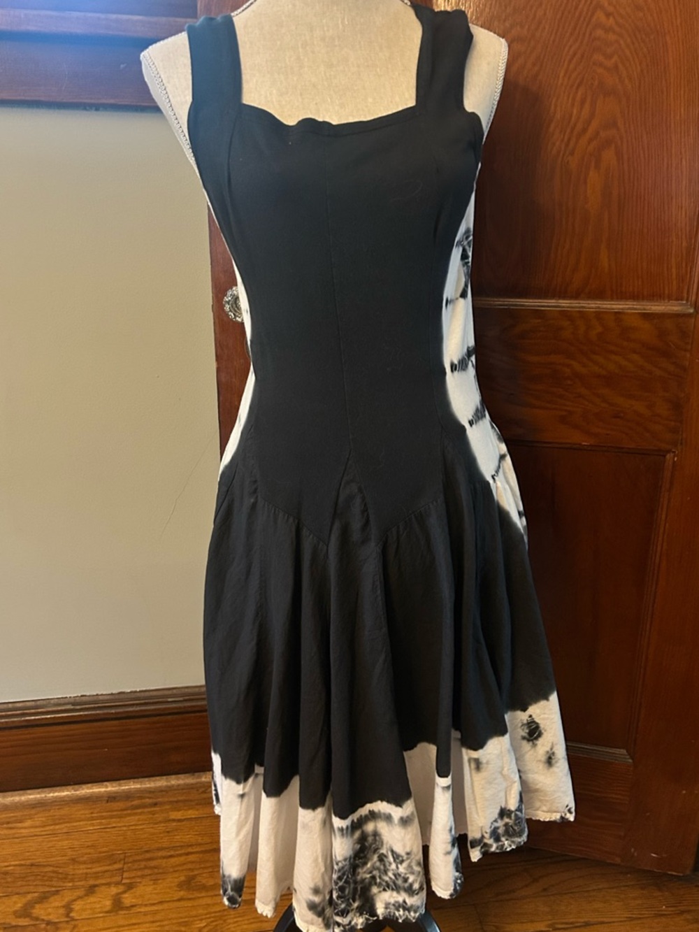 Vintage Luna Luz 90's Tie Dye Dress Cotton Black White Size Medium - Picture 5 of 8